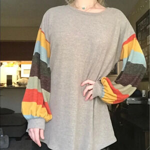 Puff Long Sleeve Tunic Blouse Top Soft Sweater M